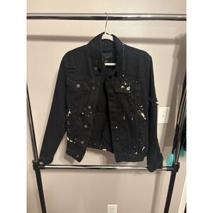 Custom Hand-Painted Black Denim Jacket SBG Shine Bright Distressed Art Small